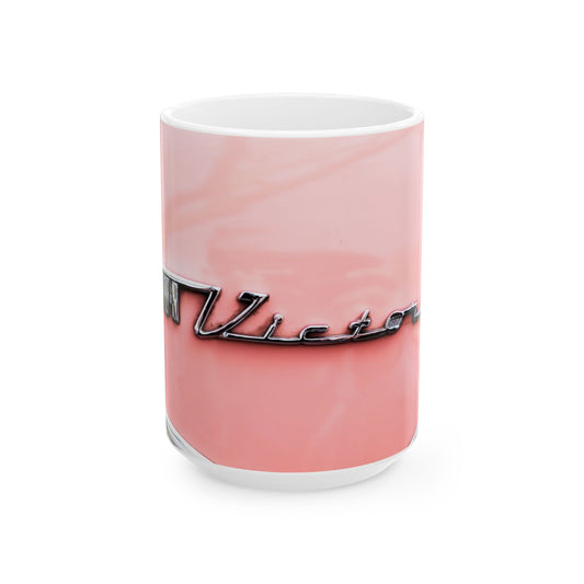 Ford Crown Victoria chrome car logo for ceramic mugs.  (11oz, 15oz)
