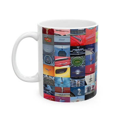 Vintage Car Logos Ceramic Mug, Classic Car Collector Gift, Retro Automobile Enthusiast Cup, Auto Lover Present, Gift for Car Buff, Garage