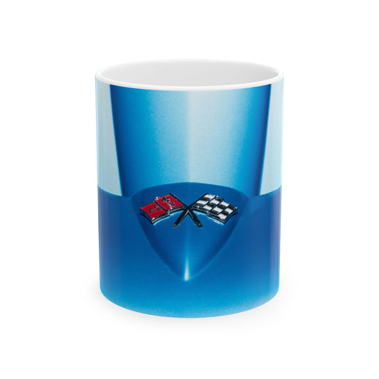 Chevrolet Corvette Classic Car Badge on an 11 or 15oz Ceramic Mug, a Perfect Gift for Your Favorite Car Guy.