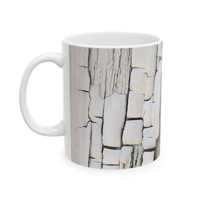 Dimensional design with peeling paint on dried wood ceramic mug, (11oz, 15oz)