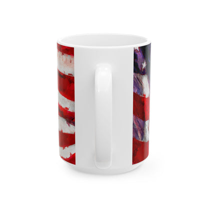 Long May It Wave patriotic American flag painting for ceramic mugs. (11oz, 15oz)