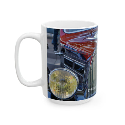 1939 Bugatti Type 57C Atalante Classic Car Chrome Grill, Badge Emblem Logo and Front End Headlights Ready for Your 11 or 15oz Ceramic Mug.