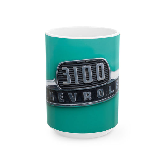 Chevrolet 3100 pickup truck classic car chrome logo for 11 or 15oz cups or mugs.