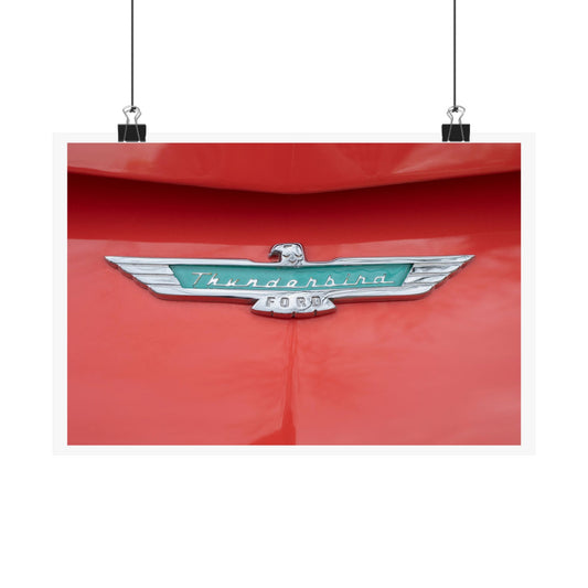 Ford Thunderbird classic car chrome logo emblem badge perfect art for car lovers' garages, man caves, or offices.