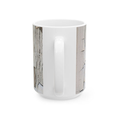 Dimensional design with peeling paint on dried wood ceramic mug, (11oz, 15oz)