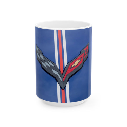 Chevrolet Corvette car logo blue for 11 or 15oz ceramic mugs.