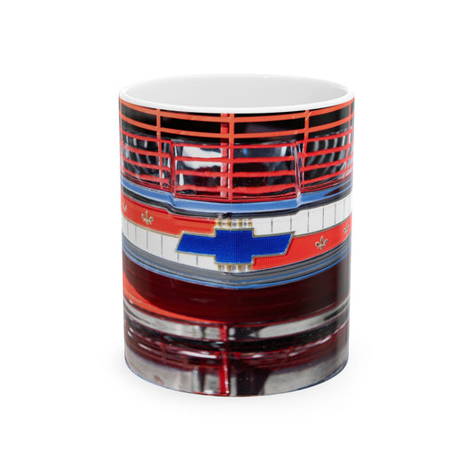 Chevrolet Classic Muscle Car Grill Badge Ornament on 11 or 15oz Ceramic Mugs Perfect for Your Favorite Gearhead Car Guy!