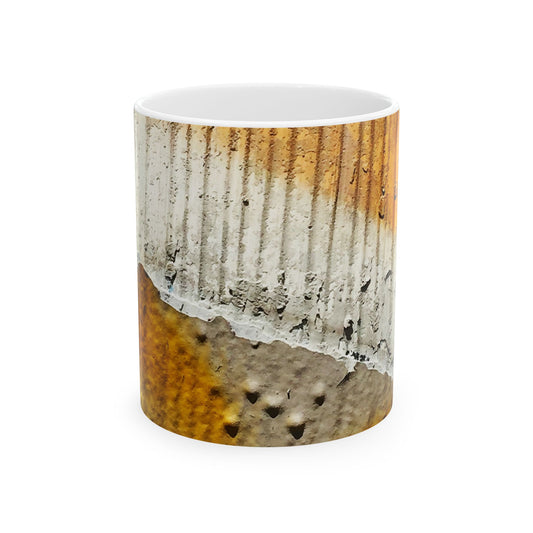 Textured paint on old metal design ceramic mug, (11oz, 15oz)