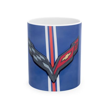 Chevrolet Corvette car logo blue for 11 or 15oz ceramic mugs.