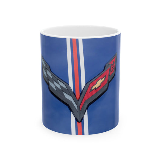Chevrolet Corvette car logo blue for 11 or 15oz ceramic mugs.